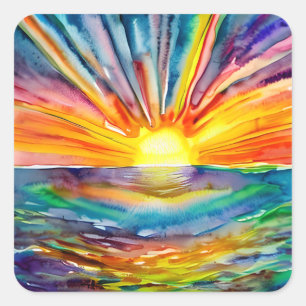Colourful Sun Rays over the Water Reflection AI Ar Square Sticker