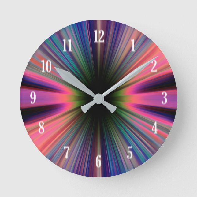 Colourful sunburst rays round clock (Front)