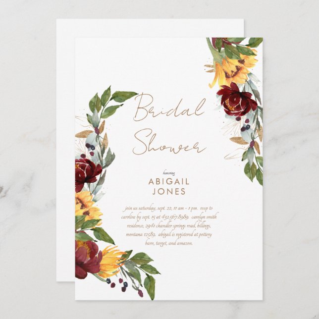 Colourful Sunflower Floral Botanical Bridal Shower Invitation (Front/Back)