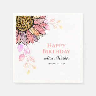 Colourful Sunflower Floral Peach Leaf Birthday  Napkin