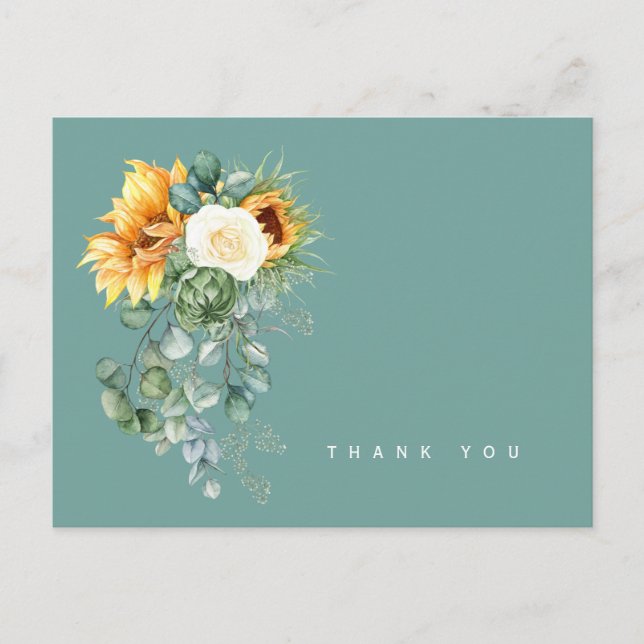 Colourful Sunflower Floral Sage Funeral Thank You Postcard (Front)