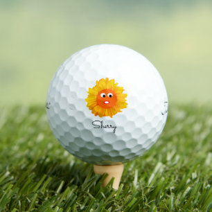 Colourful Sunflower Lady Orange Yellow 4Sue Golf Balls