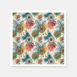 Colourful Sunflower Paint Splatter Artwork Pattern Napkin