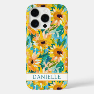 Colourful Sunflower Painting Monogrammed iPhone 16 Pro Case