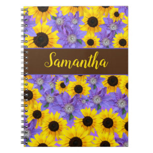 Colourful Sunflower & Purple Floral Personalised Notebook