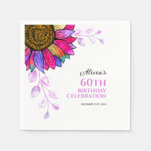 Colourful Sunflower Purple Leaf Birthday  Napkin