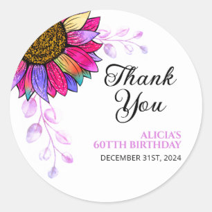 Colourful Sunflower Purple Leaf Birthday Thank You Classic Round Sticker
