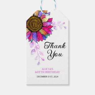 Colourful Sunflower Purple Leaf Birthday Thank You Gift Tags