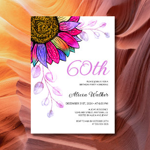 Colourful Sunflower Purple Leaf Floral Birthday Invitation