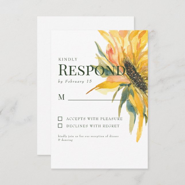 Colourful Sunflower Stem Wedding RSVP (Front/Back)