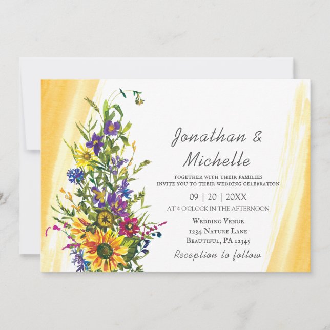 Colourful Sunflower Wildflowers Christian Wedding Invitation (Front)