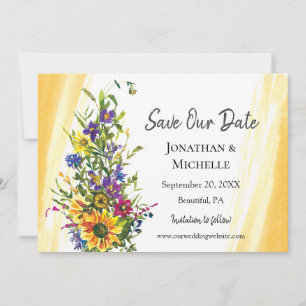 Colourful Sunflower Wildflowers Greenery Wedding Save The Date