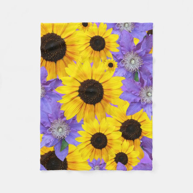 Colourful Sunflower Yellow & Purple Floral Pattern Fleece Blanket (Front)