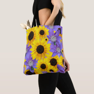 Colourful Sunflower Yellow & Purple Floral Pattern Tote Bag