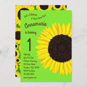 Colourful Sunflowers 1st Birthday Invitations