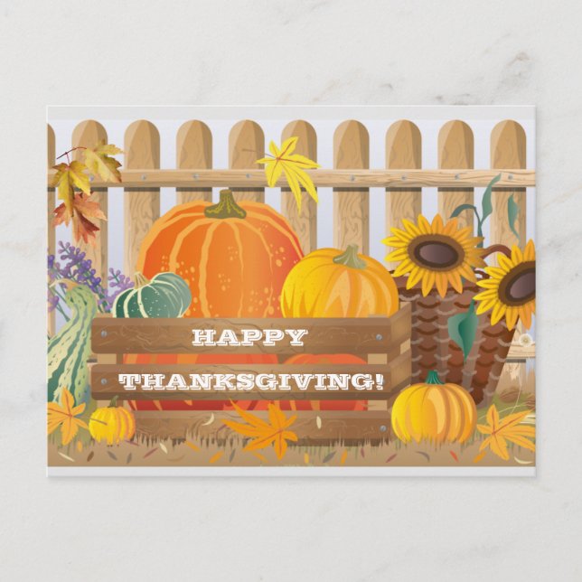 Colourful Sunflowers and Pumpkins Thanksgiving Holiday Postcard (Front)
