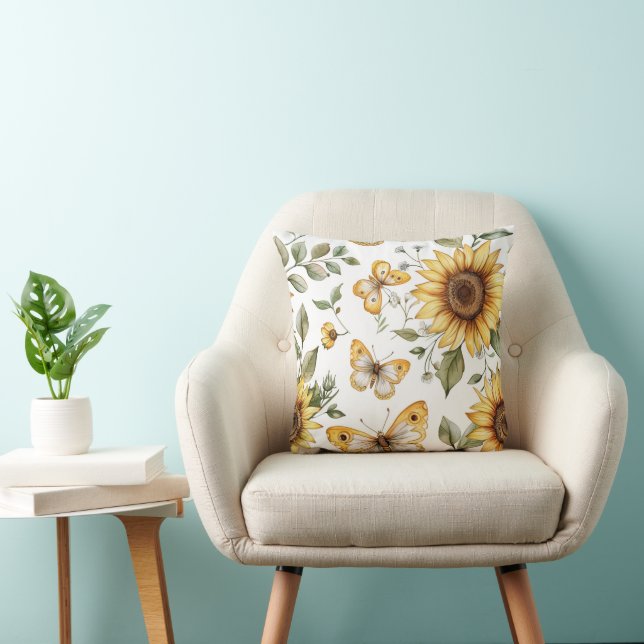 Colourful sunflowers & butterflies in bloom cushion (Chair)