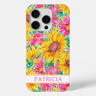 Colourful Sunflowers Painting Monogrammed iPhone 15 Pro Case