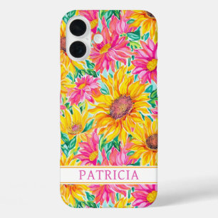 Colourful Sunflowers Painting Monogrammed iPhone 16 Plus Case