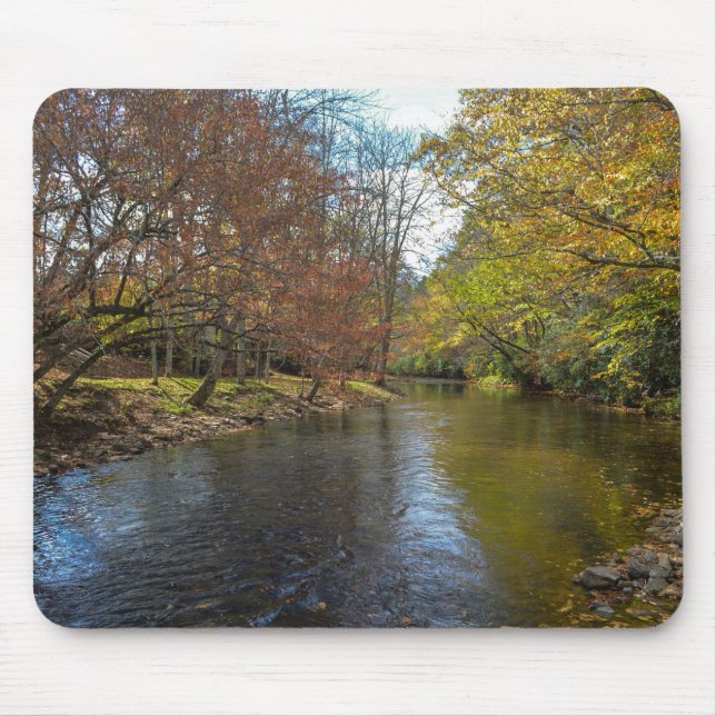 Colourful Sunlit Fall Leaves Reflect Autumn Stream Mouse Mat (Front)