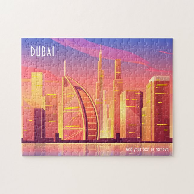 Colourful sunny city skyline illustration of Dubai Jigsaw Puzzle (Horizontal)