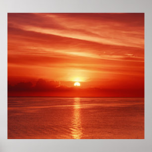 Colourful sunrise at sea, dramatic clouds. poster