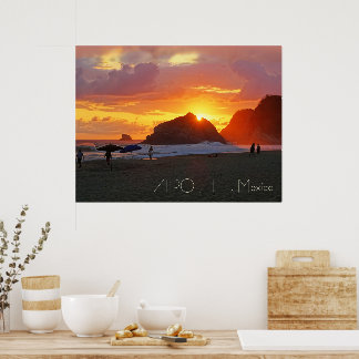 Colourful Sunset at Zipolite, Mexico (customisable Poster