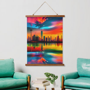 Colourful Sunset Cityscape Art Hanging Tapestry