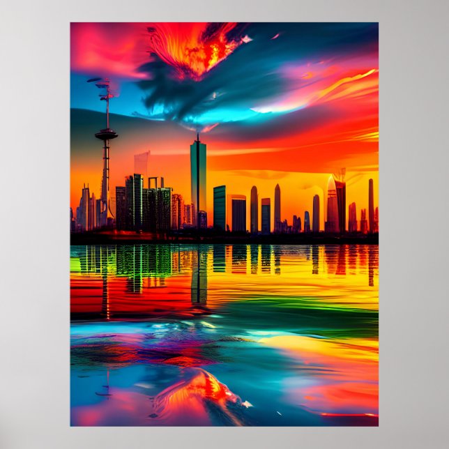 Colourful Sunset Cityscape Art            Poster (Front)