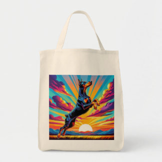 Colourful Sunset Doberman Tote Bag