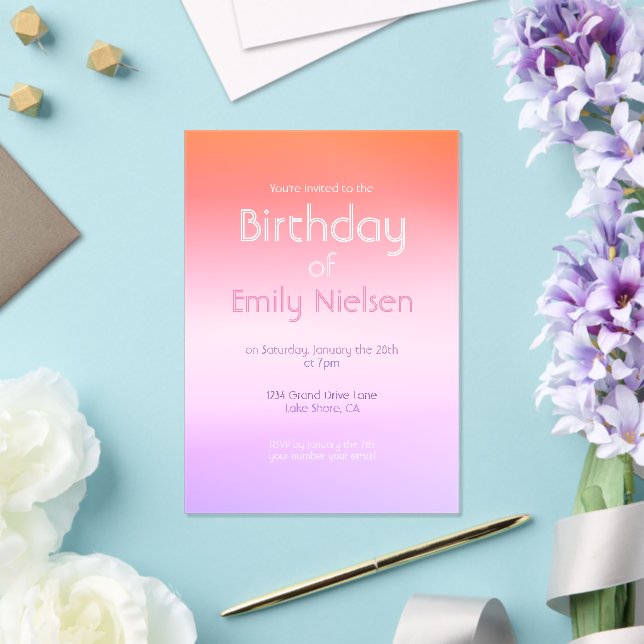 Colourful Sunset Ombre Modern Birthday Invitation (Insitu (Wedding))