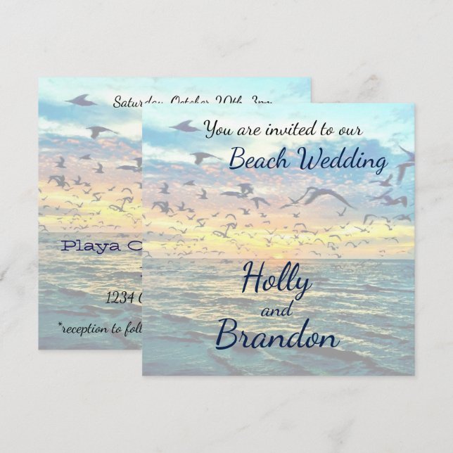 Colourful Sunset Print Beach Wedding Invitation (Front/Back)