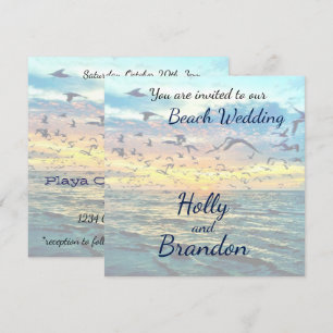 Colourful Sunset Print Beach Wedding Invitation
