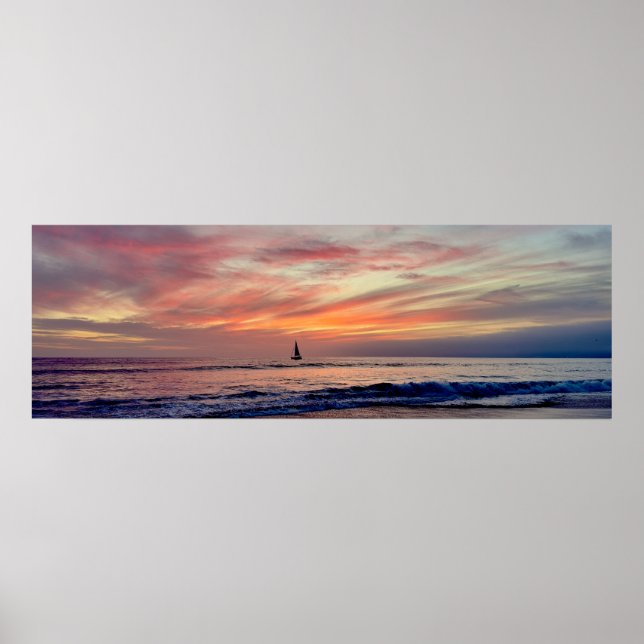 Colourful Sunset & Sailboat - Venice Beach, CA Poster (Front)