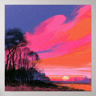 Colourful Sunset Sky Glow Wall Art House Decor