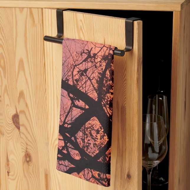 Colourful Sunset Through Bare Trees Tea Towel (Thirds Fold)