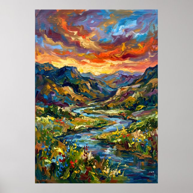 Colourful Sunset Valley Landscape Poster (Front)