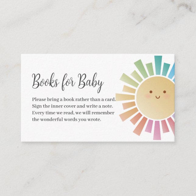 Colourful Sunshine Baby Shower Books For Baby Enclosure Card (Front)