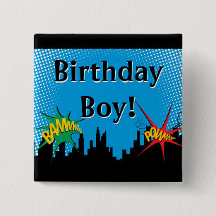Colourful Superhero Comic Boy's Birthday Party 15 Cm Square Badge