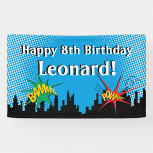 Colourful Superhero Comic Boy's Birthday Party Banner