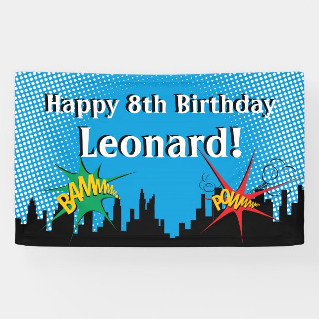 Colourful Superhero Comic Boy's Birthday Party Banner (Horizontal)