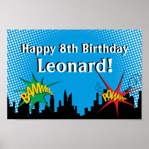 Colourful Superhero Comic Boy's Birthday Party Poster