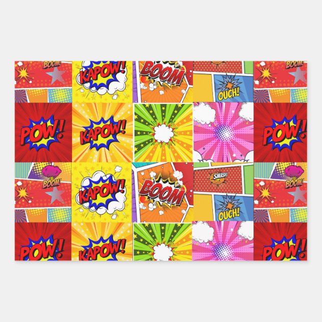 Colourful Superhero comic pop art background  Wrapping Paper Sheet (Front)