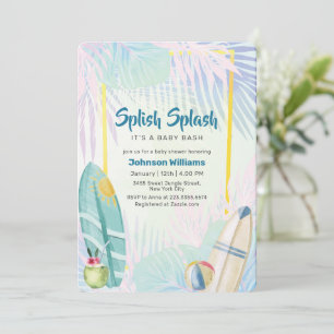 Colourful Surfboard Plam Beach Leaves Baby Shower Invitation