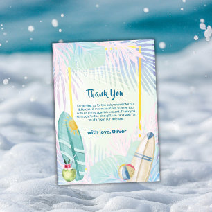 Colourful Surfboard Plam Beach Leaves Baby Shower Thank You Card
