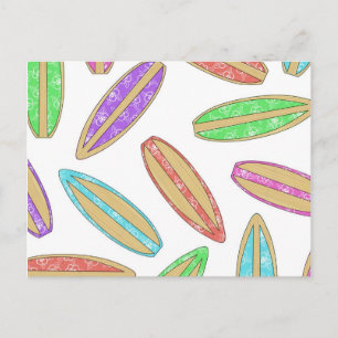 Colourful Surfboard Print Bamboo & Hibiscus Flower Postcard
