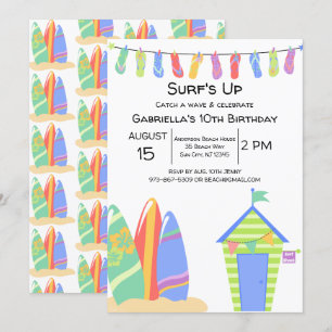 Colourful Surf's Up Beach Birthday Invitation