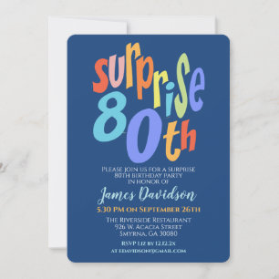 Colourful Surprise 80th Birthday Party Modern Invitation