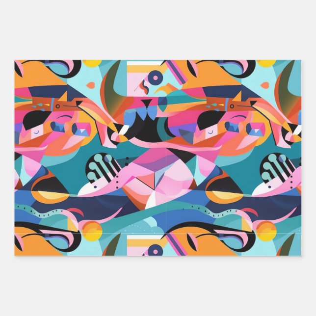 Colourful Surreal Abstract Pattern Wrapping Paper Sheet (Front)