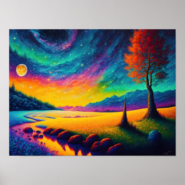 Colourful Surreal Nighttime Landscape Poster (Front)
